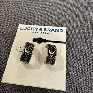 Lucky Brand Black and Gold Hoop Earrings